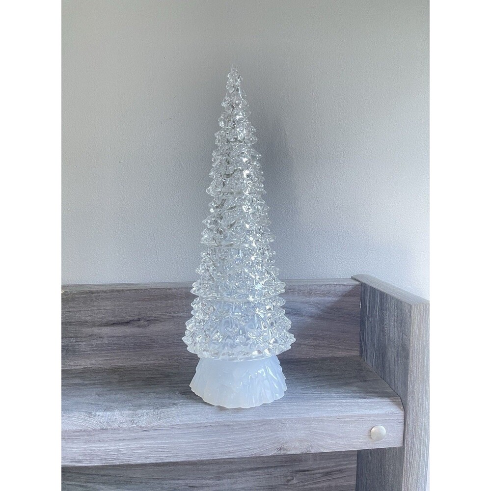 Light Up Acrylic Table Top Clear Textured Christmas Tree Holiday Decoration 12in
